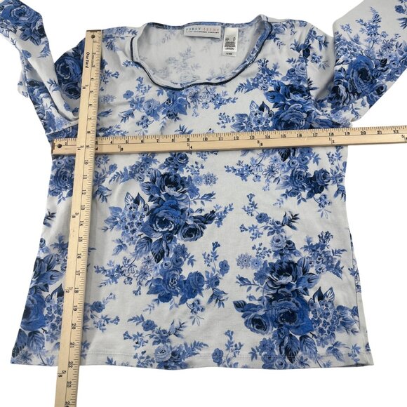 Liz Claiborne First Issue Blue Floral Long Sleeve Top XL 100% Cotton 3/4 sleeves - Picture 4 of 5